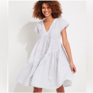Vineyard Vines Jet Stripe Tiered Linen Dress M